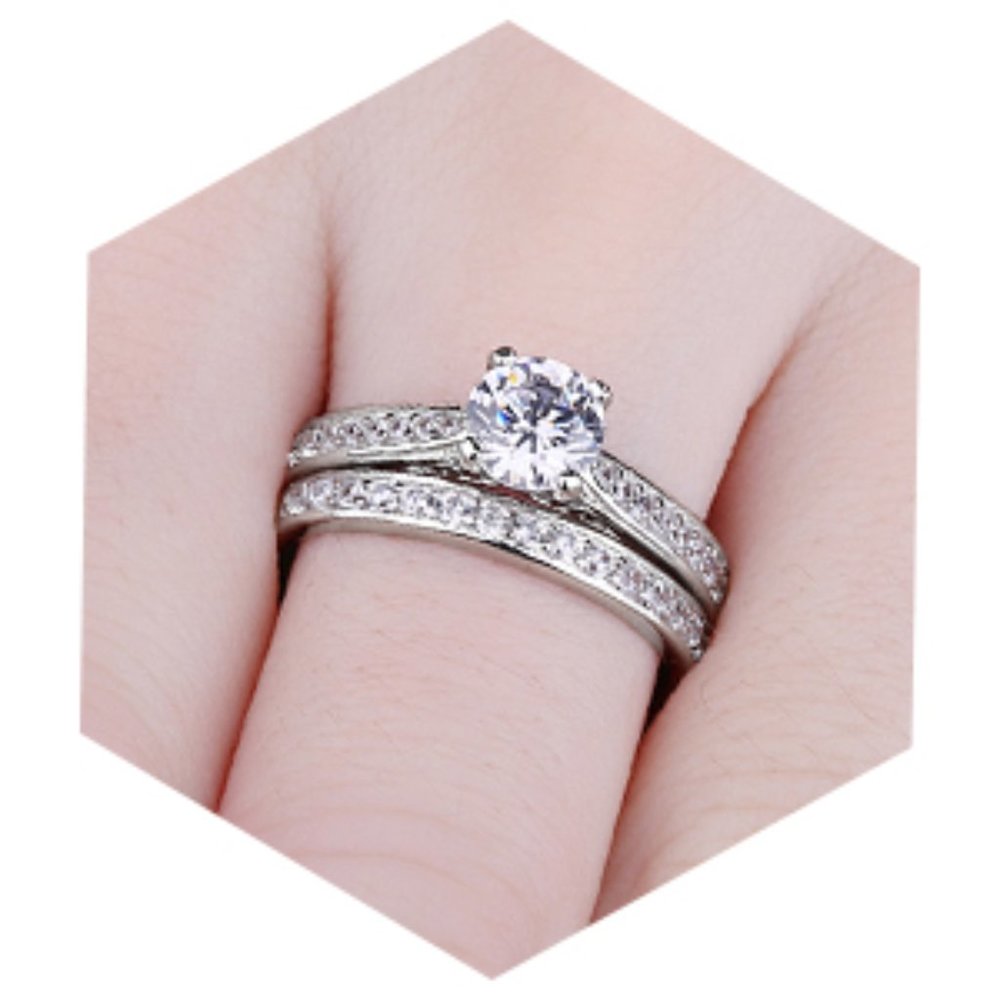 💎 1ct CZ Solitaire Bridal Set – 925 Sterling Silver 💋 - Picture 4 of 8